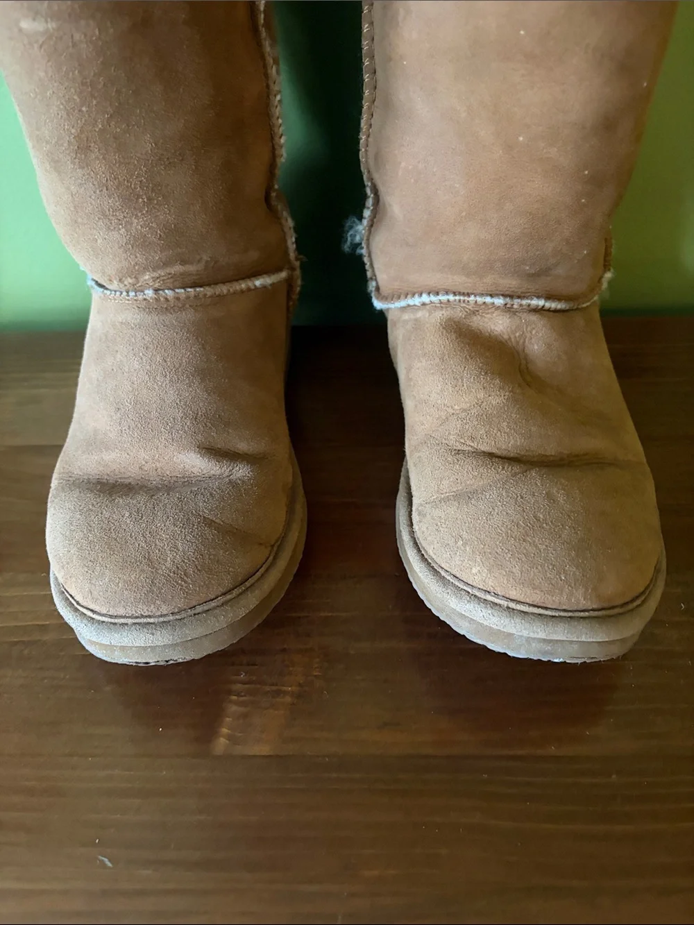 L.L. Bean Tall Shearling-Lined Suede Boots in Chestnut Brown